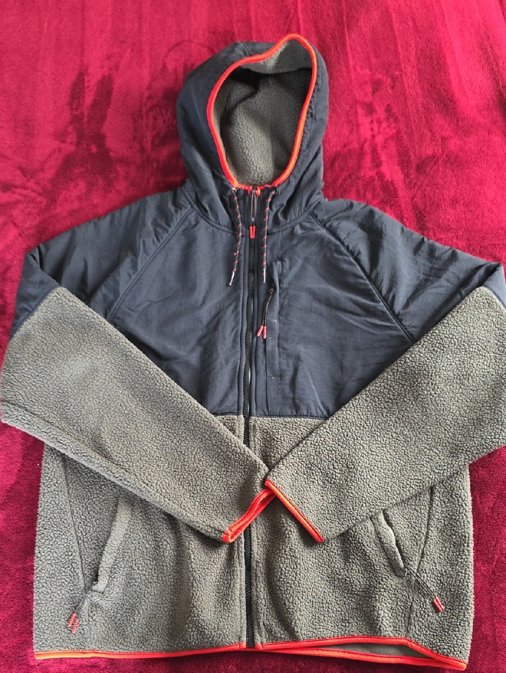 Old Navy Men’s Navy and Gray Zip-Up Hooded Fleece with Orange Trim